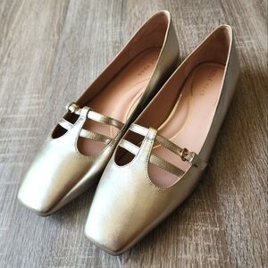 Cole Haan Bridig T-Strap Ballet Flat Size 11B Elegant Gold Women's Flats